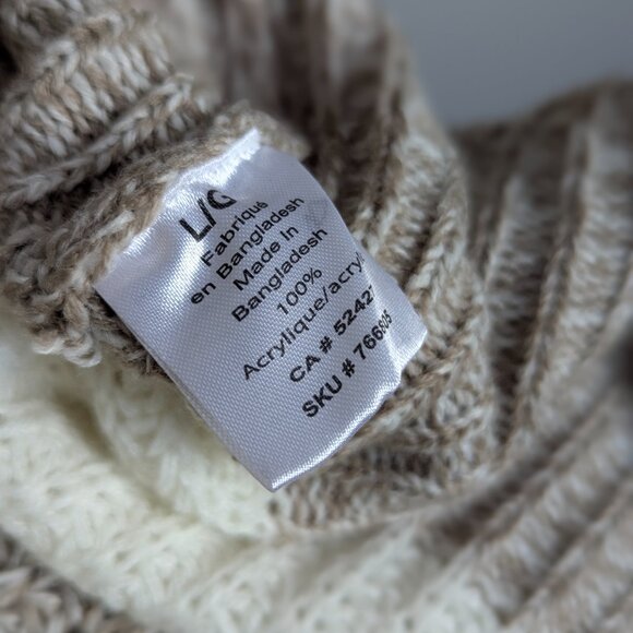 Lily Morgan Striped Turtleneck Sweater Knit Dress Pockets Taupe Cream LG - Picture 10 of 11